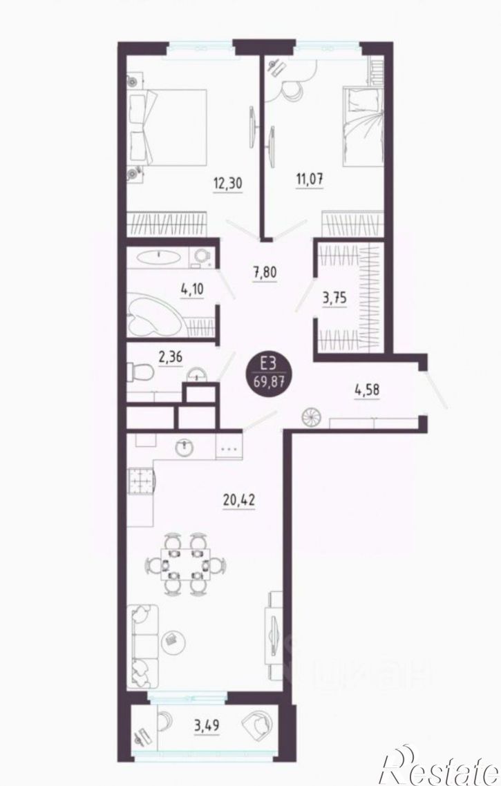 2-комн квартира ул Купцов Гречихиных, 8,  д. 8