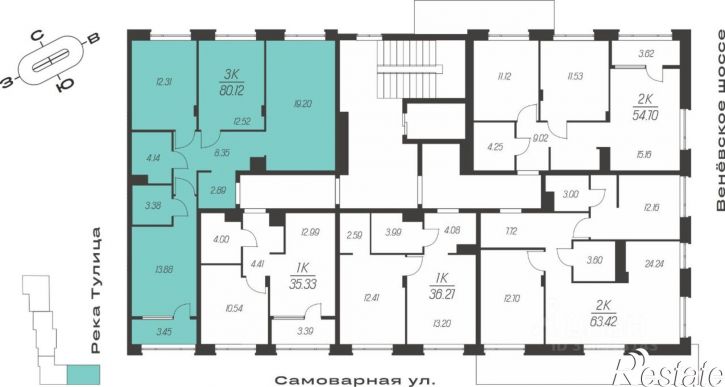 3-комн квартира в новом доме Самоварная улица