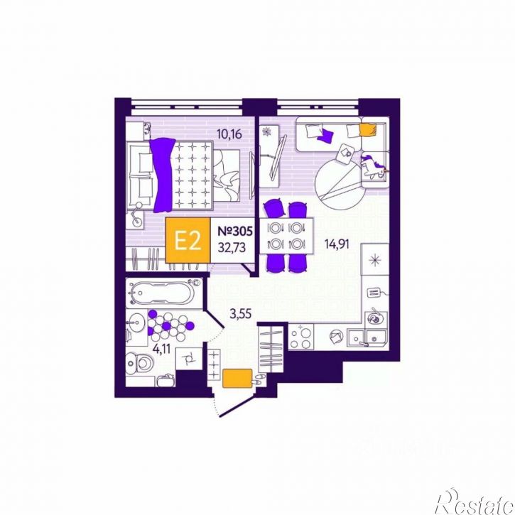 1-комн квартира в новом доме ул Купцов Гречихиных, 2,  д. 2