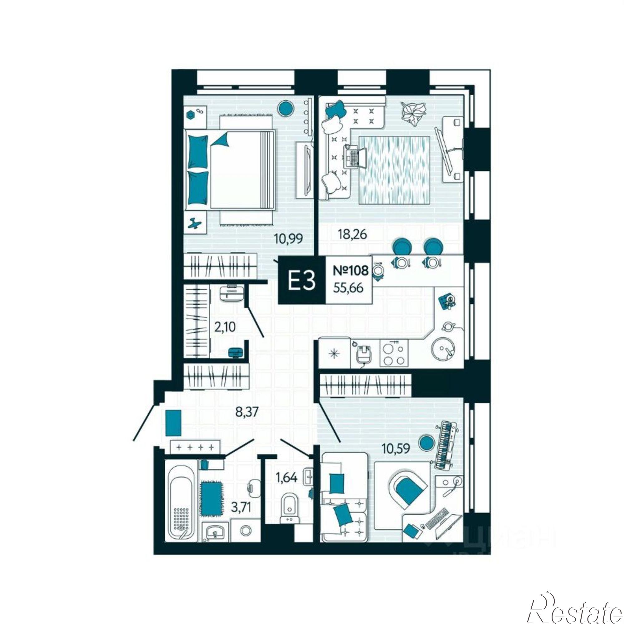 Купить квартиру за 7 514 100 рублей на улица Чмутова, 158