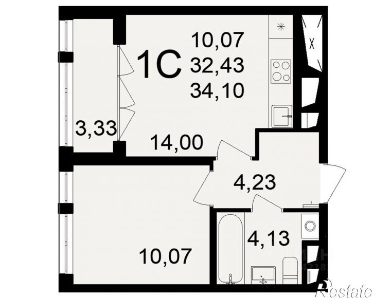 1-комн квартира в новом доме посёлок Горелки, Большая улица