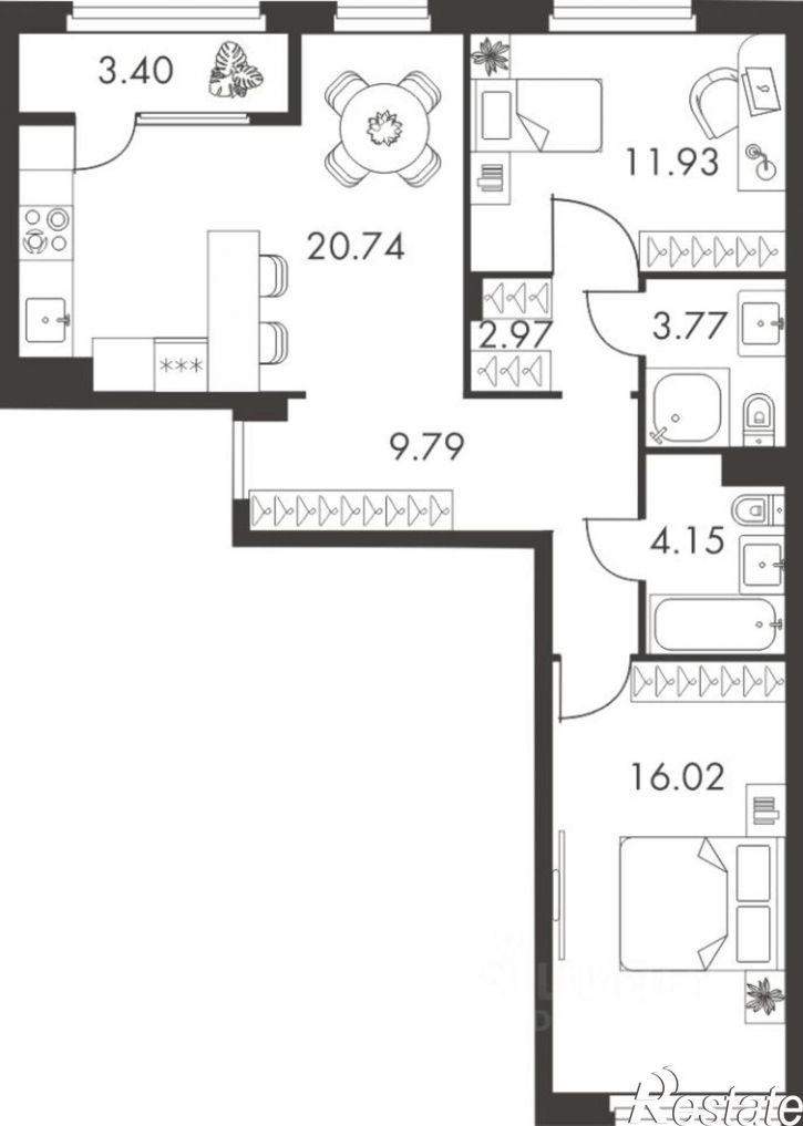 2-комн квартира в новом доме улица Карпова, 103А,  д. 103А