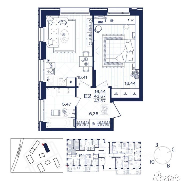 1-комн квартира в новом доме Путейская улица, 13,  д. 13