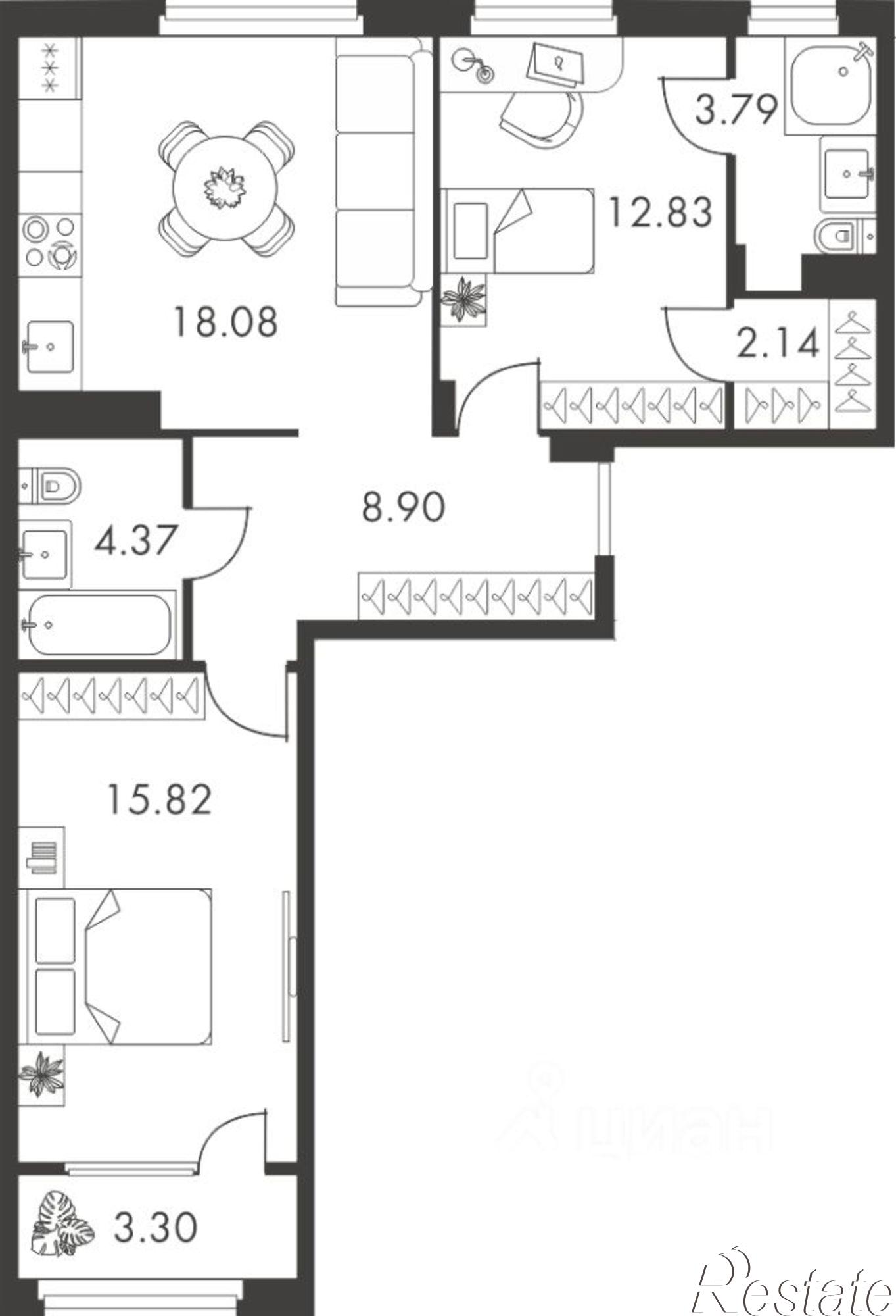 Купить квартиру за 7 615 300 рублей на улица Карпова, 103А