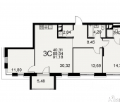 3-комн, 89 кв м, этаж 5/11 Хлебная площадь, 8к3