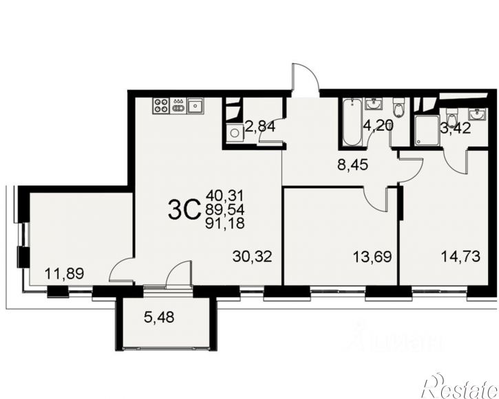 3-комн квартира в новом доме Хлебная площадь, 8к3,  д. 8к3
