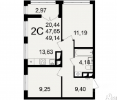 2-комн, 49 кв м, этаж 9/18 Большая улица, 6А/1