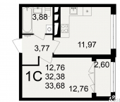 1-комн, 33 кв м, этаж 3/18 посёлок Горелки, Большая улица