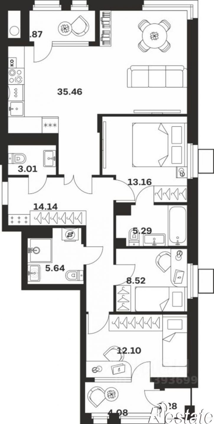 3-комн квартира в новом доме ул Смидович, 18Б,  д. 18Б