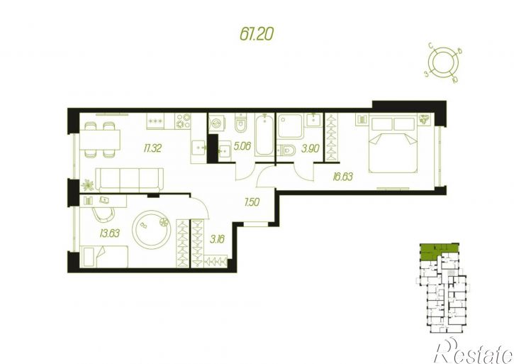 2-комн квартира в новом доме Самоварная улица