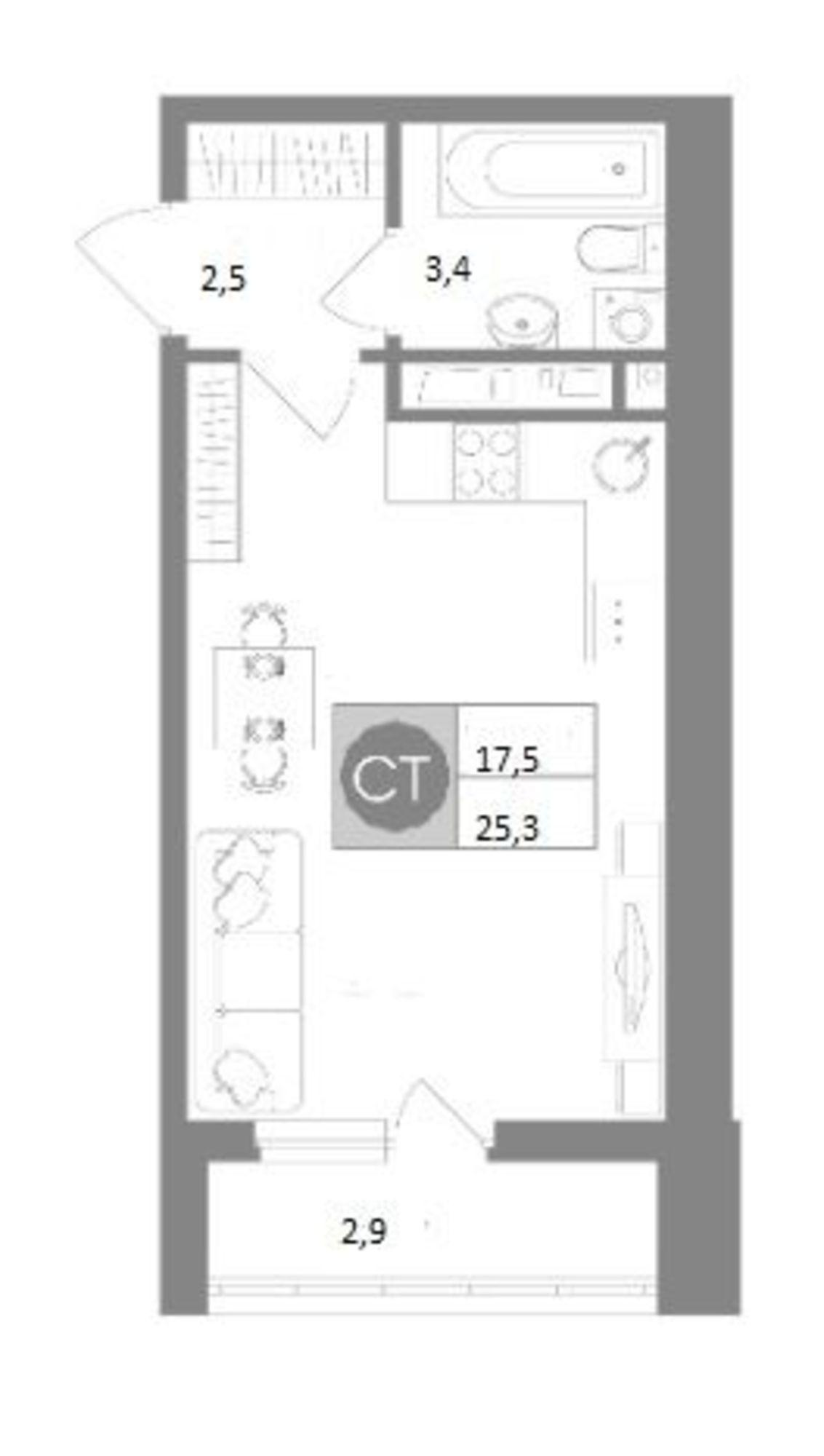 Купить студию за 3 700 000 рублей на Купцов Гречихиных ул, 10