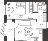 1-комн, 45 кв м, этаж 17/24 ул Михеева, 9