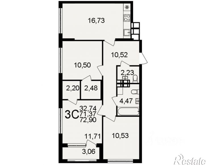 3-комн квартира в новом доме Венёвское шоссе