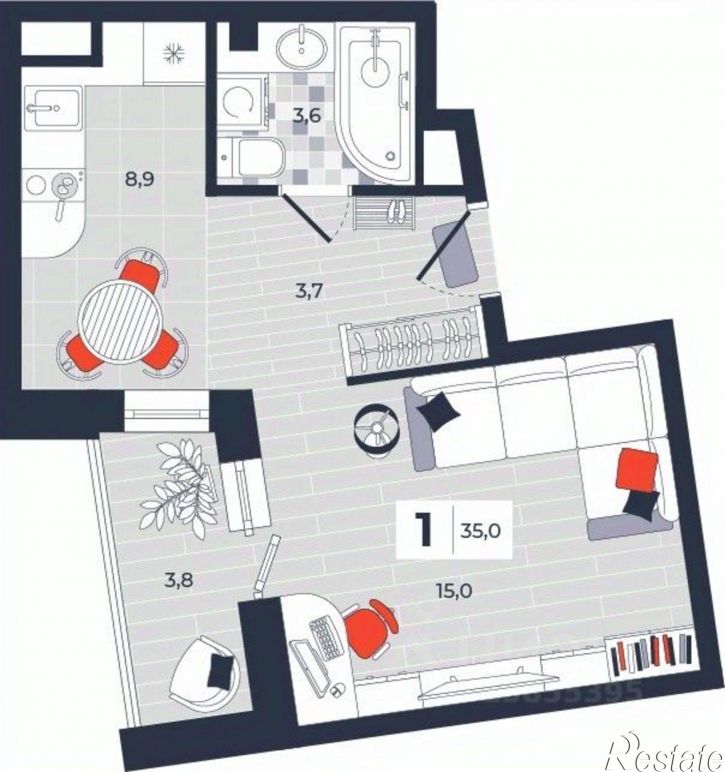 1-комн квартира в новом доме улица Академика Насоновой, 1А,  д. 1А