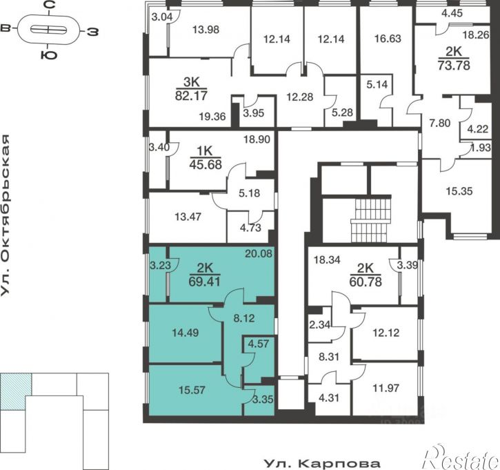 2-комн квартира в новом доме улица Карпова, 103А,  д. 103А
