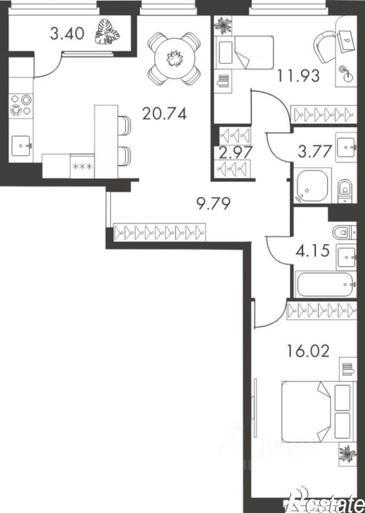 2-комн квартира в новом доме улица Карпова, 103А,  д. 103А