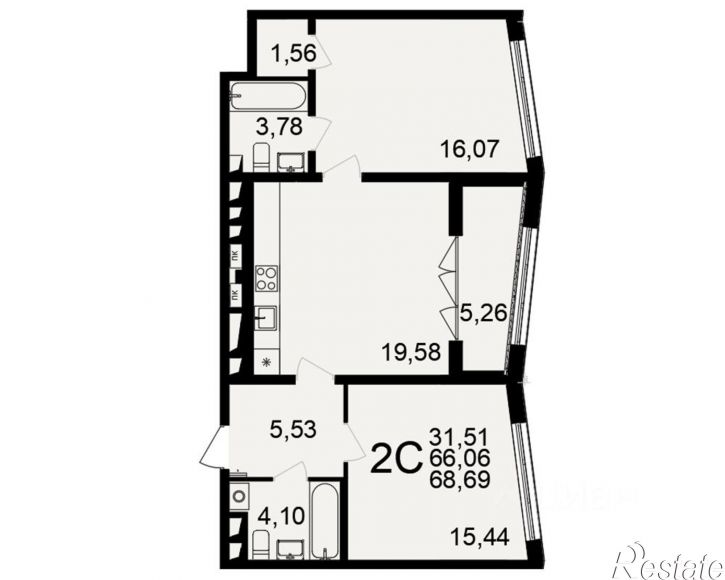 2-комн квартира в новом доме посёлок Горелки, Большая улица