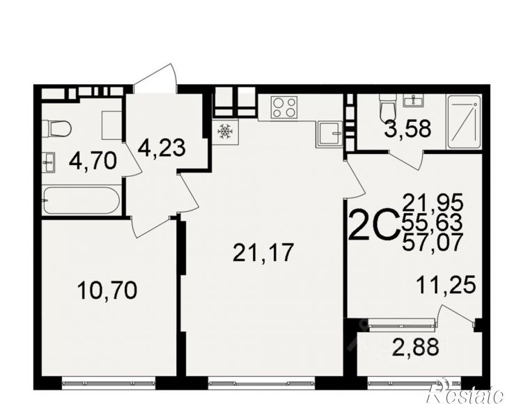 2-комн квартира в новом доме Венёвское шоссе