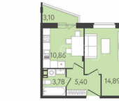 1-комн, 34кв м, этаж 3/8 ул Самоварная, 5