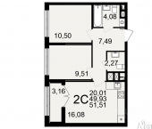2-комн, 49 кв м, этаж 1/18 посёлок Горелки, Большая улица