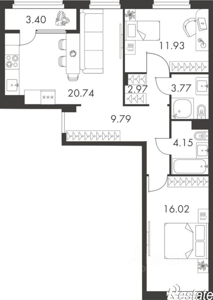 2-комн квартира в новом доме улица Карпова, 103А