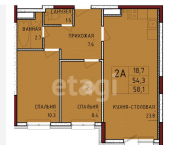 2-комн, 58кв м, этаж 17/17 улица Аркадия Шипунова, 1