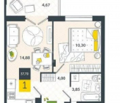 1-комн, 35кв м, этаж 3/8 ул Самоварная, 2