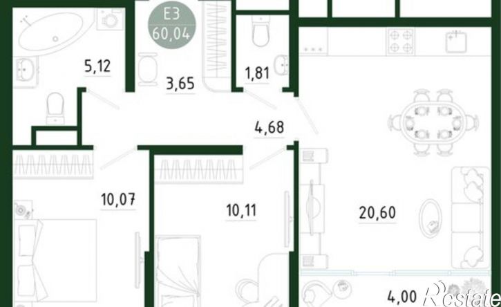 2-комн квартира в новом доме улица Генерала Маргелова, 9Б,  д. 9Б