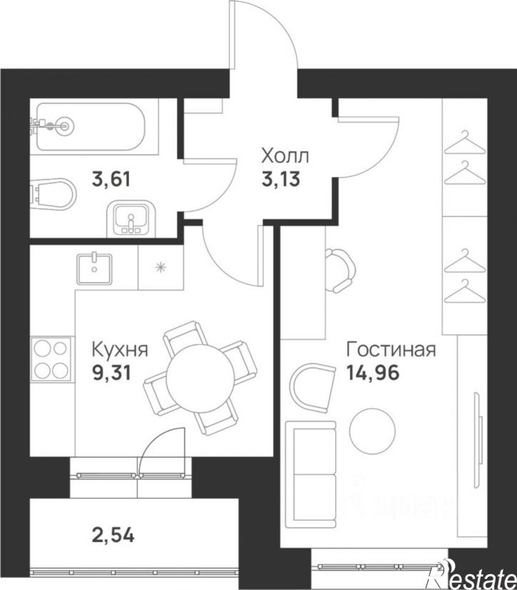 1-комн квартира в новом доме микрорайон Новая Тула