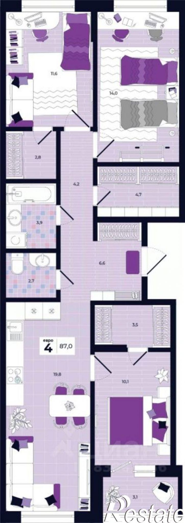 4-комн квартира в новом доме улица Академика Насоновой, 5,  д. 5