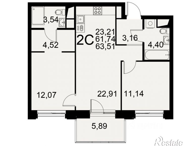 2-комн квартира в новом доме Хлебная площадь, 8к3,  д. 8к3
