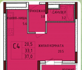 1-комн, 33.4 кв м, этаж 4/16 Аркадия Шипунова ул, 1