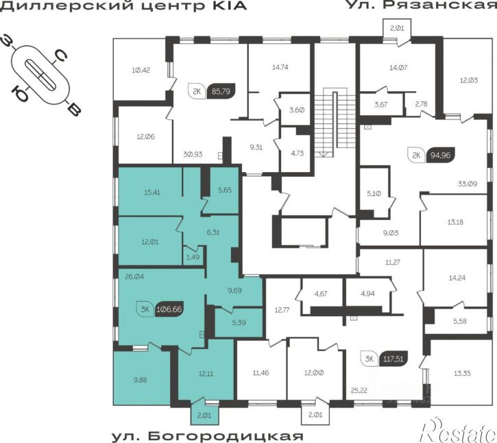 3-комн квартира в новом доме ул Богородицкая, 8В,  д. 8В