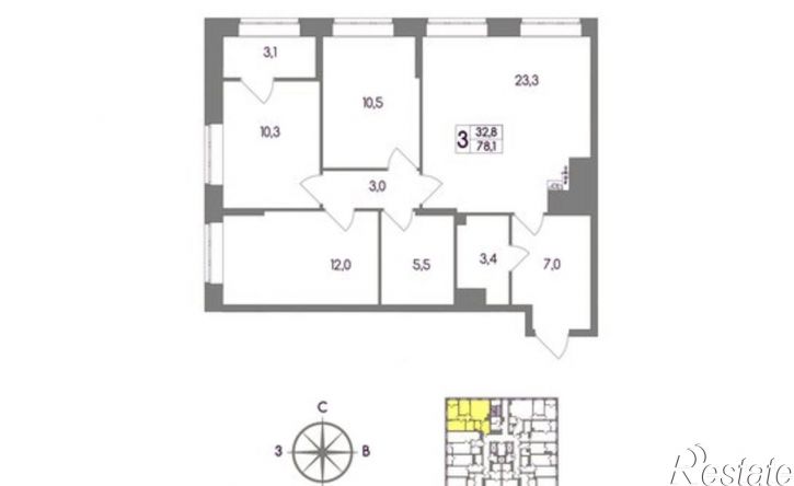 3-комн квартира в новом доме Ключевая улица, 10,  д. 10