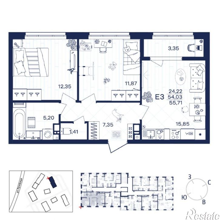 2-комн квартира в новом доме Путейская улица, 13,  д. 13