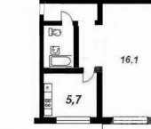 1-комн, 43кв м, этаж 3/5 улица Калинина, 6 к2