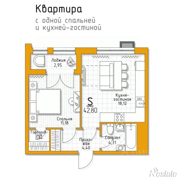 1-комн квартира в новом доме муниципальное образование Тула