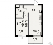 1-комн, 44 кв м, этаж 5/10 ул Пирогова, 30