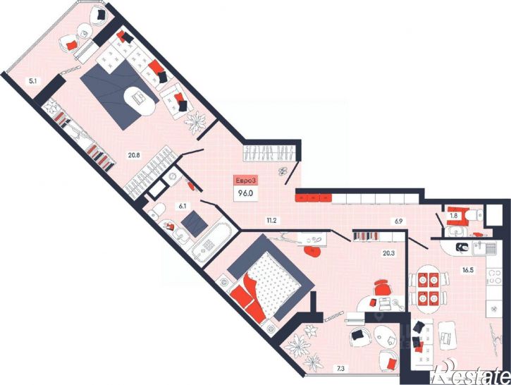 3-комн квартира в новом доме улица Академика Насоновой, 9,  д. 9