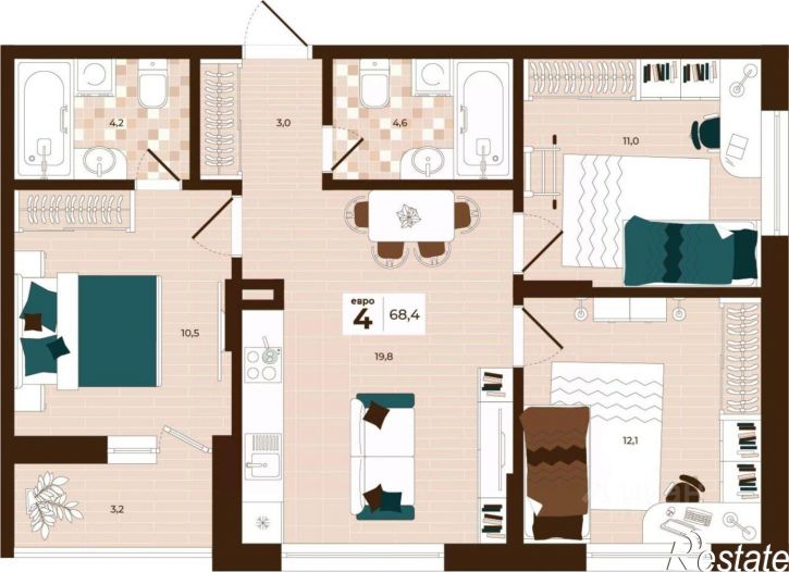 4-комн квартира в новом доме ул Академика Насоновой, 3,  д. 3