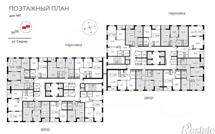 3-комн квартира в новом доме улица Седова, 26 к2,  д. 26 к2