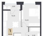 1-комн, 42 кв м, этаж 8/25 Щёкинское шоссе, 4