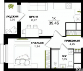 1-комн, 39 кв м, этаж 13/25 ул Академика Насоновой, 23