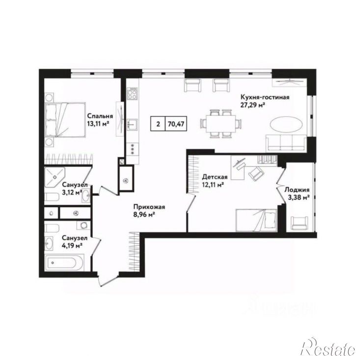 3-комн квартира улица Седова, 26 к1,  д. 26 к1