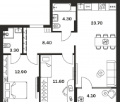 2-комн, 68 кв м, этаж 4/24 улица Михеева, 11
