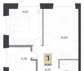 1-комн, 41 кв м, этаж 2/25 Щёкинское шоссе, 4