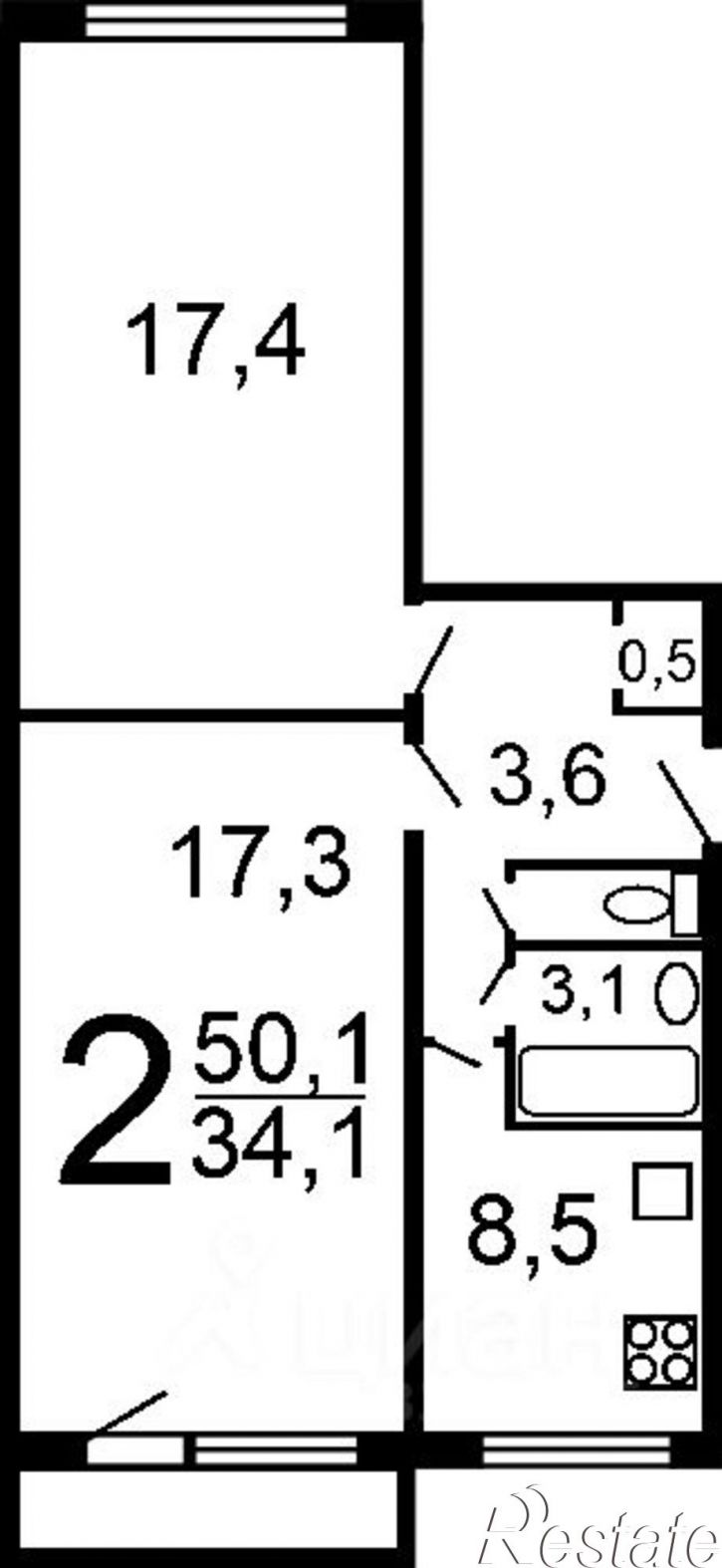 2-комн квартира улица Кутузова, 41 к2,  д. 41 к2