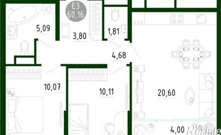 2-комн квартира в новом доме ул Генерала Маргелова, 9Б,  д. 9Б