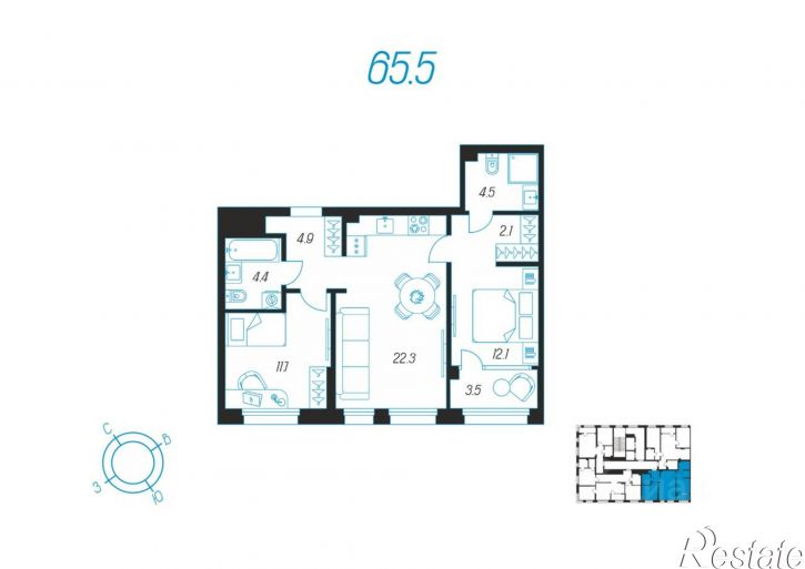 2-комн квартира в новом доме улица Михеева, 11,  д. 11