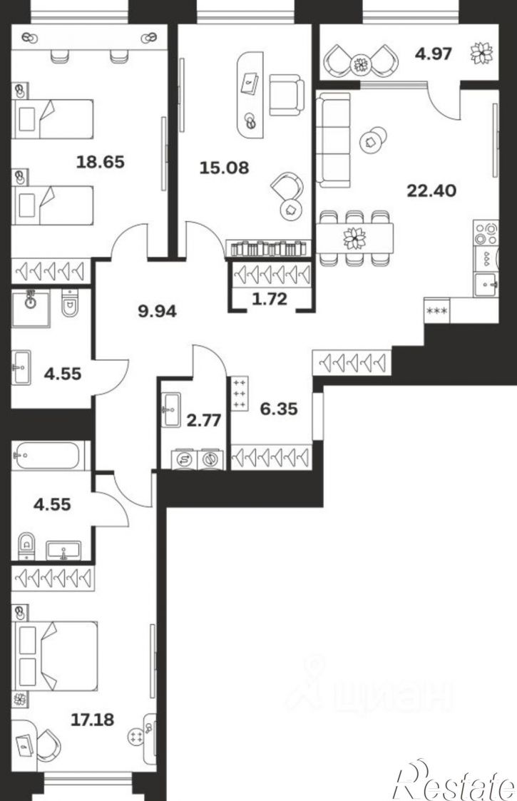 3-комн квартира в новом доме ул Советская, 98А,  д. 98А